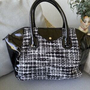 Charming Charlie Tweed & Patent Leather Women's Large Shoulder Bag 19x12 New